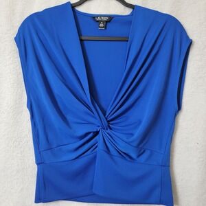 Lauren Ralph Lauren‎ M Sapphire Twisted Front Sleeveless Top Officecore Coquette